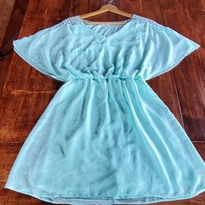 Crochet shoulder light mint green dress